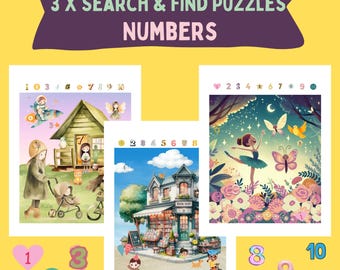 Search & Find Activity Bundle, Can you find all the numbers game, 6 Printable Puzzles For Kids, I Spy Games - At Home Activity Worksheet