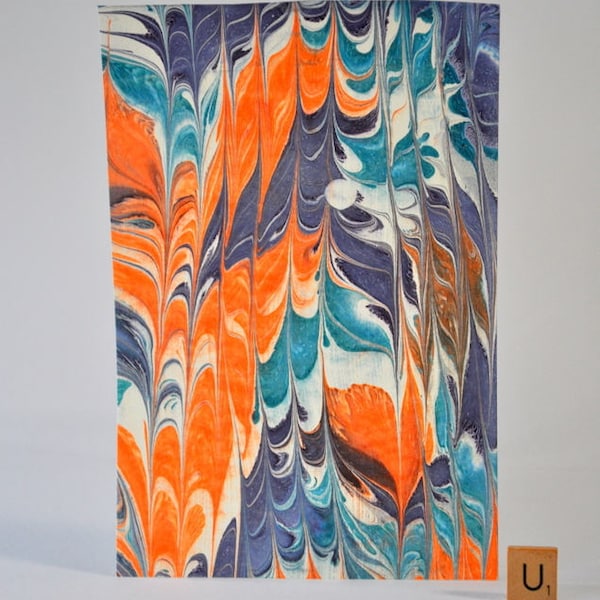 Hand Marbled Mohawk Paper for Your Creative Whim Marbled Colors Orange, Purple, Brown MM-U1