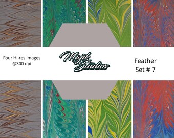 Digital Marbled Papers | 8 1/2 x 11 | Printable Letter size | Feather | Vertical | Horizontal | Perfect for Papercrafts | Set 7