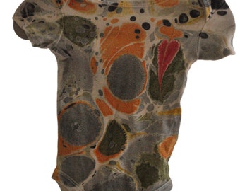 Orange, Green, Grey colored baby body suit with a Heart