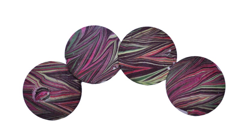 Marbled Wooden Coasters Set of 4 Stripes with a Planet Red Yellow Brown Green image 1