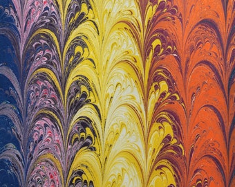Frameable Marbled Paper | Unique One  | Yellow | Purple | Orange | Red Violet | Cathedral Pattern | One #29  2020