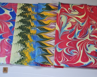 Marbled Paper | Four Sheets |Primary Color Pack |  Home Projects | Kid Projects | Blue | Red | Yellow |Card Making | Journal Binding | set B