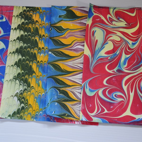 Marbled Paper | Four Sheets |Primary Color Pack |  Home Projects | Kid Projects | Blue | Red | Yellow |Card Making | Journal Binding | set B