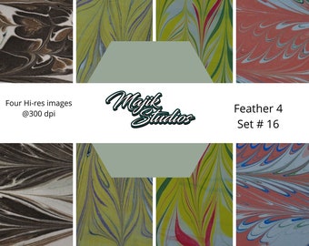 Fluid Marbled Papers | 8 1/2 x 11 | Druckbare Buchstabengröße | Digitaldrucke | Federn | Bunte | Lineare | Perfekt für Papercrafts | Set 16