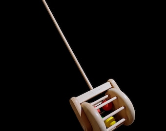 Hand-Painted Wooden Push Along Lawnmower Toy – Solid Beech Wood and Elastic Materials