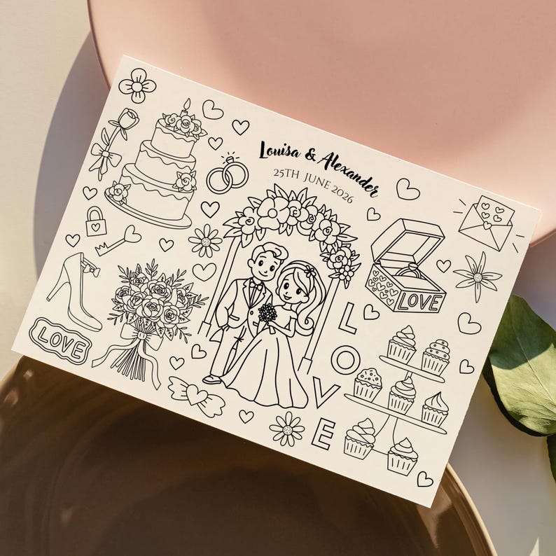 Bewerkbare placemat bruiloftkleuring: kindertafelactiviteit (digitale download - canvasjabloon) afbeelding 6