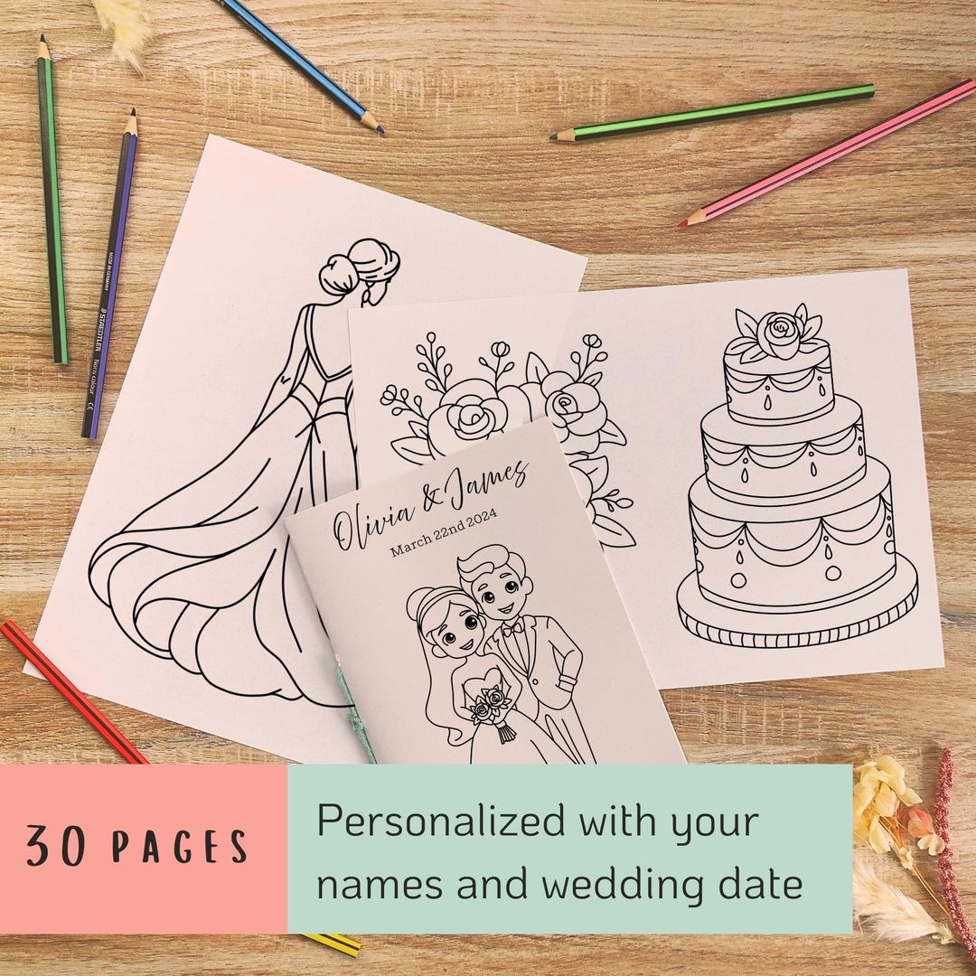 Personalized Wedding Coloring Pages for Kids - Wedding Coloring Book as ...