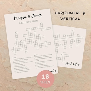 Custom Wedding Crossword Sign: Bridal Shower Game, Sip and Solve Game (Canva Template)