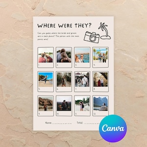 Bridal Shower Game: Wedding Photo Guessing, Where were they (Canva Template)