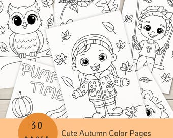 Autumn Coloring Pages for Kids – 30 Fall Printables (Digital Download)