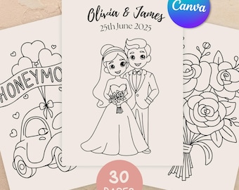 Wedding Coloring Book for Kids, 30 Pages Booklet, Editable Canva Template (Instant Download)