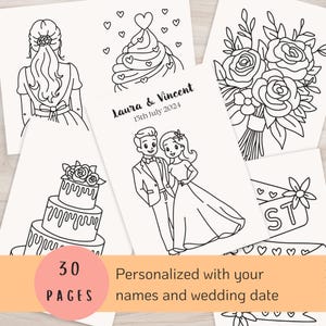 Personalized Wedding Coloring Pages for Kids - PDF Wedding coloring book as wedding actvities for children - Digital Download - 30 Pages