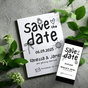 Uitnodigingssjabloon voor 'Save the Date' - handgetekende krabbelillustratie 'Save the Date' - afdrukbare canvassjabloon - FS18