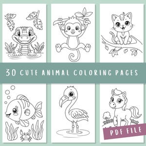 30 Cute Animals Coloring Pages for Kids, Animal Coloring Book ...