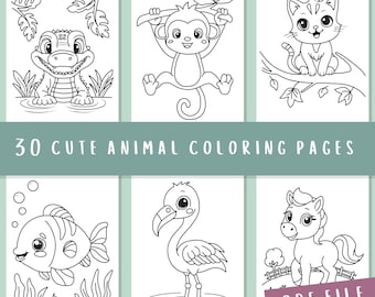 Animal Coloring Pages for Kids, Set of 30 (Digital Download)