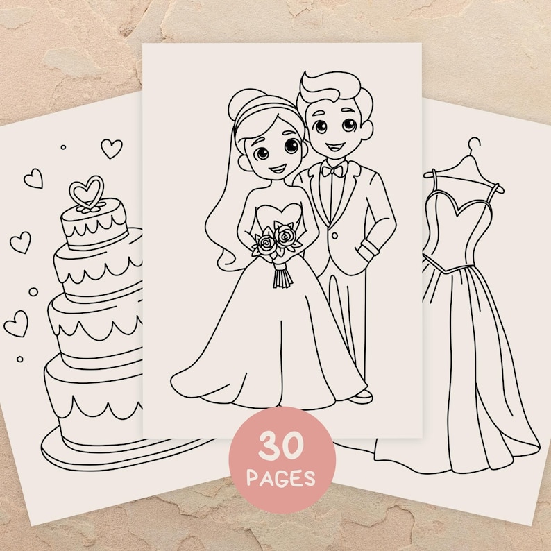 Wedding Coloring Book for Kids: 30 Kids Activity Pages (Digital Download) image 1