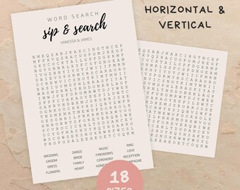 Anpassad ordsökningsskylt för bröllop: Möhippa-spel, smutta och sök (Canva-mall)