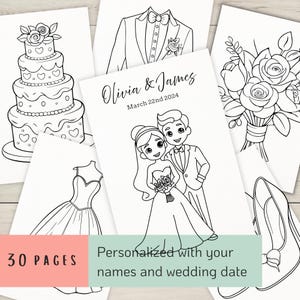 Pagine da colorare personalizzate per bambini a tema matrimonio - Libro da colorare a tema matrimonio come attività per bambini - Download digitale - 30 pagine