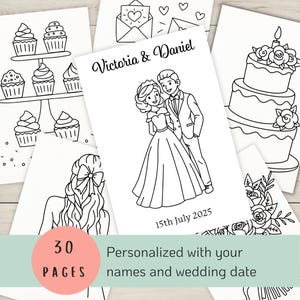 Personalized Wedding Coloring Pages for Kids - PDF Wedding coloring book as wedding actvities for children - Digital Download - 30 Pages