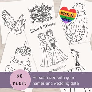 Mrs & Mrs Personalized Wedding Coloring Pages for Kids - Two brides, LGBTQ+ - PDF Wedding actvities book - Digital Download - 30 Pages