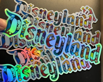 DisneyLand Full of Character Holographic vinyl, waterproof Sticker! Mickey Mouse and friends in Classic Disneyland Style Marquee Lettering