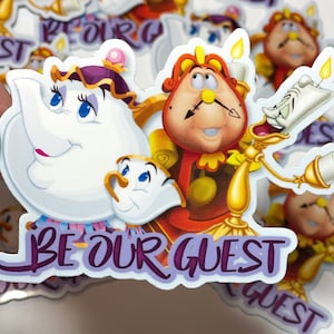 Be Our Guest vinyl laminated sticker, weatherproof, water resistant! Disney style, Mrs Potts, Chip, Lumiere, Cogsworth,-Beauty and the Beast