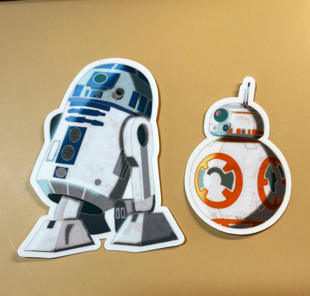 Droids R2D2 and BB8 Starwars Fan Art hand Drawn Art, Waterproof Sticker