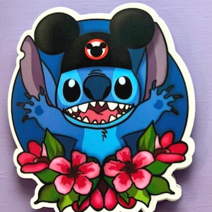 Aloha Surf Dog, Stitch Sticker, weather proof,  water resistant for laptops, Water bottles! Stitch in Mickey ears, hand drawn original art