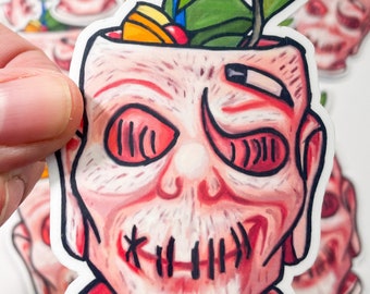 Trader Sams Zombie Tiki Mug Sticker, Disney Style Shrunken Head, Weatherproof Vinyl sticker