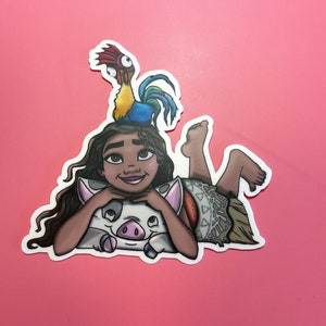 Moana Hawaiian style Disney Aulani  -hand drawn art, Waterproof Sticker for laptops, Water bottles, high quality vinyl