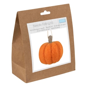 May include: A brown paper bag containing a needle felting kit. The kit features an orange felt pumpkin with a brown stem. The text on the kit reads "Needle Felting Kit" in multiple languages.