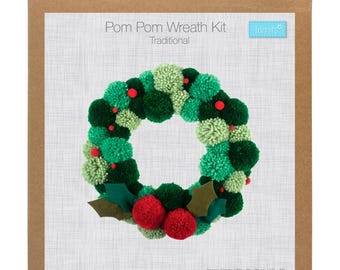 Kit para hacer coronas de pompones: decoración navideña verde y festiva