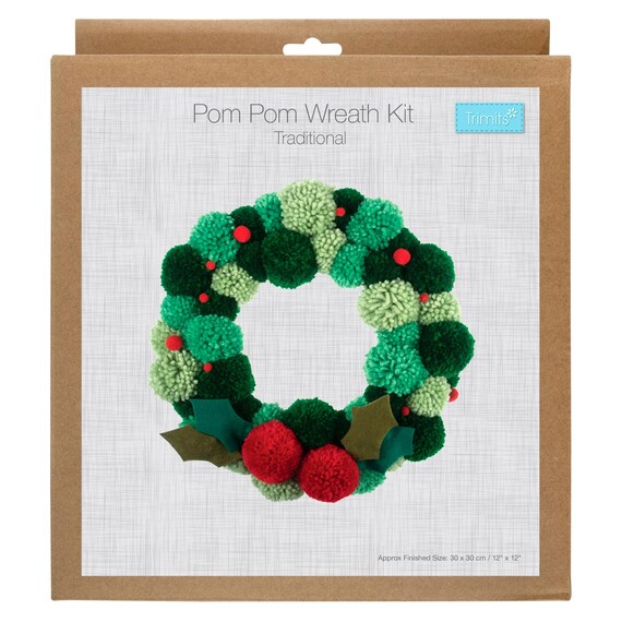 DIY Pom Pom Wreath Making Kit: Festive Green Christmas Decoration