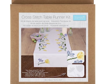 Printed Cross Stitch Kit: Table Runner, Tulips