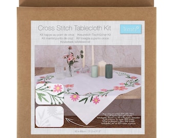 Printed Cross Stitch Kit: Tablecloth, Daisy Flowers