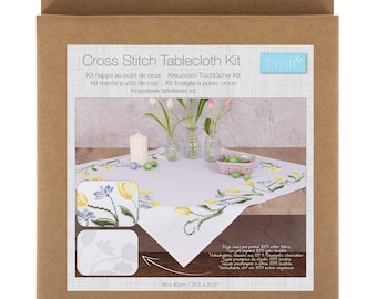 Printed Cross Stitch Kit: Tablecloth, Tulips