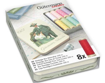 Gutermann, Thread Storage Tin, Nostalgic '1927', Sew-All, 8 x 100m Spools: Pastel Shades,