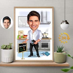 Chef Gift for Men, Male Chef Caricature from Photo, Funny Chef Art, Funny Chef Gift Portrait, Unique Chef Cartoon Drawing, Chef Gift for Him