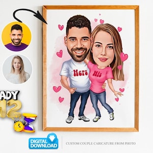 Custom Couple Cartoon Portrait, Couple Portrait, Couple Gift, Couple Caricature, Family Portrait, Custom Caricature, Anniversary Gift