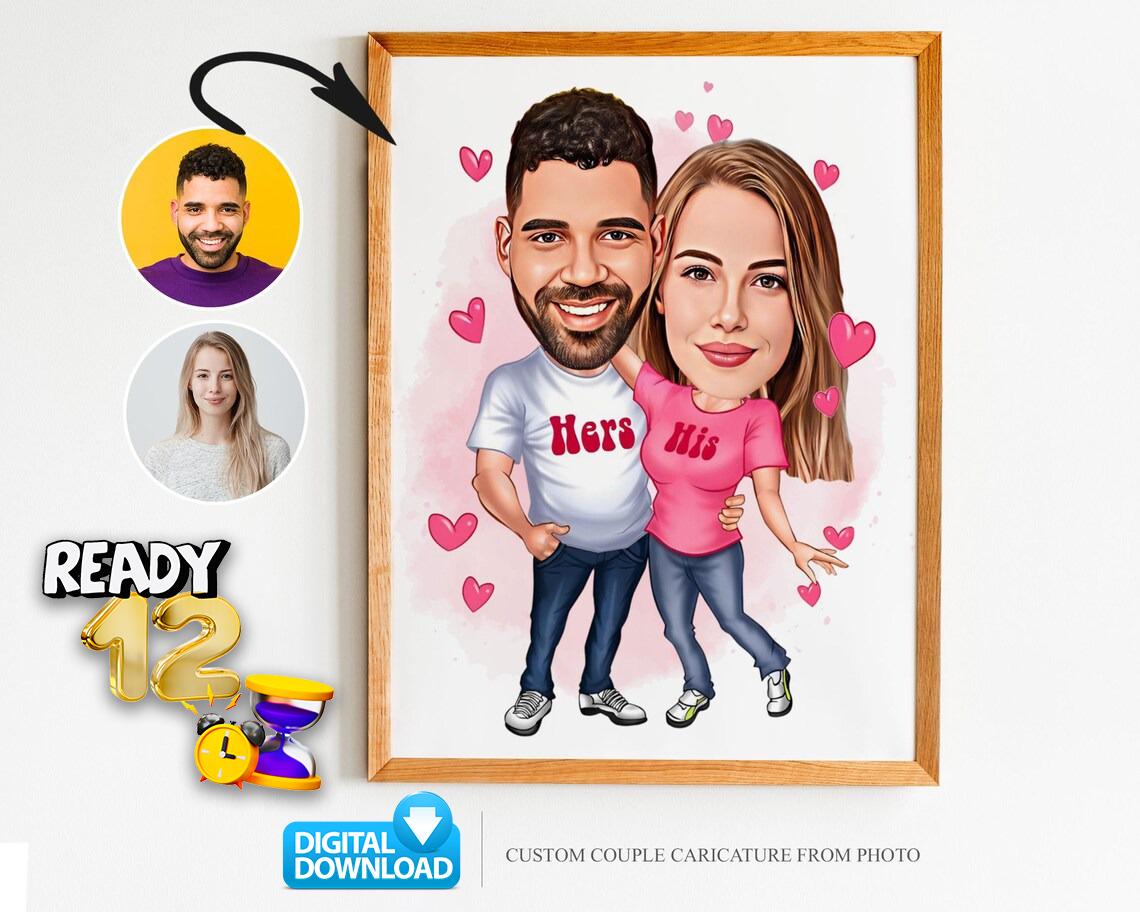 Custom Couple Cartoon Portrait, Couple Portrait, Couple Gift, Couple Caricature, Family Portrait, Custom Caricature, Anniversary Gift