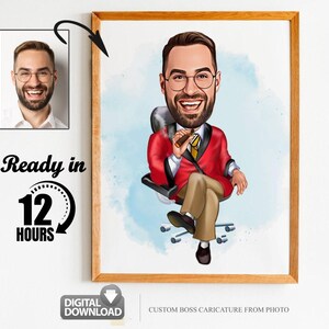 Caricatura de chefe personalizada a partir de foto, presente de chefe para homens, desenho animado de chefe, caricatura engraçada de chefe, caricatura de chefe, presente para chefe, presente digital de chefe