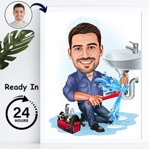 Arte de caricatura de fontanero personalizado, caricatura de fontanero, regalo divertido de fontanero, caricatura de fontanero, regalo de fontanería, dibujo de caricatura de fontanero