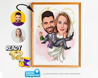 Hochzeitskarikatur für Paar, Hochzeitskarikatur, Geschenk für Paar, Hochzeitskarikatur vom Foto, Hochzeitskarikatur Portrait, Hochzeitsportrait