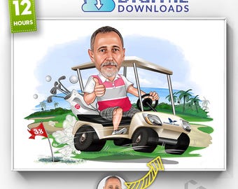 Golfer Gift: Custom Caricature Portrait From Your Photo , Golf Player Gift , Golf Cartoon, Golfer Caricature gift, Digital Download