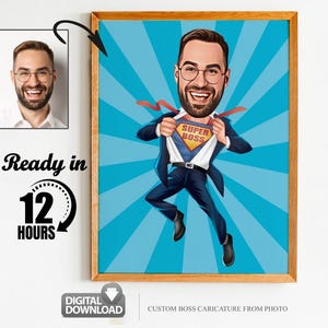Custom Super Boss Cartoon Portrait, Super Boss Caricature, Gift for Male Boss, Boss Cartoon, Funny Boss, Boss Caricature from Photo, Boss