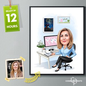Custom Woman Coworker Cartoon Portrait, Coworker Caricature, Gift for Coworker, Coworker Cartoon, Coworker Gift, Caricature from Photo