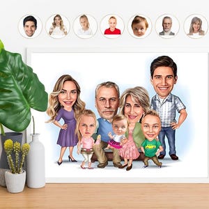 Benutzerdefinierte Familienkarikaturporträt, Familienporträt, Geschenk für Familie, Familienkarikatur, Karikatur vom Foto, Familie