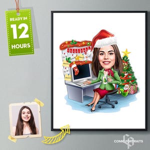 Christmas Cartoon Portrait, Funny Christmas Caricature, Caricature from Photo, Christmas Portrait, Personalized Caricature, Holiday Cartoon