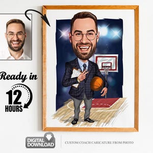 Retrato de caricatura de entrenador de baloncesto personalizado, retrato de entrenador, regalo de entrenador, caricatura de entrenador, caricatura de entrenador, caricatura de foto, regalo para entrenador
